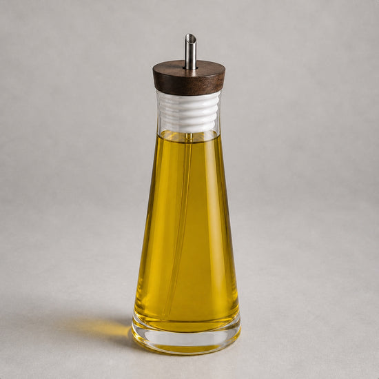Custom Conical Glass Oil Dispenser with Wood Cap