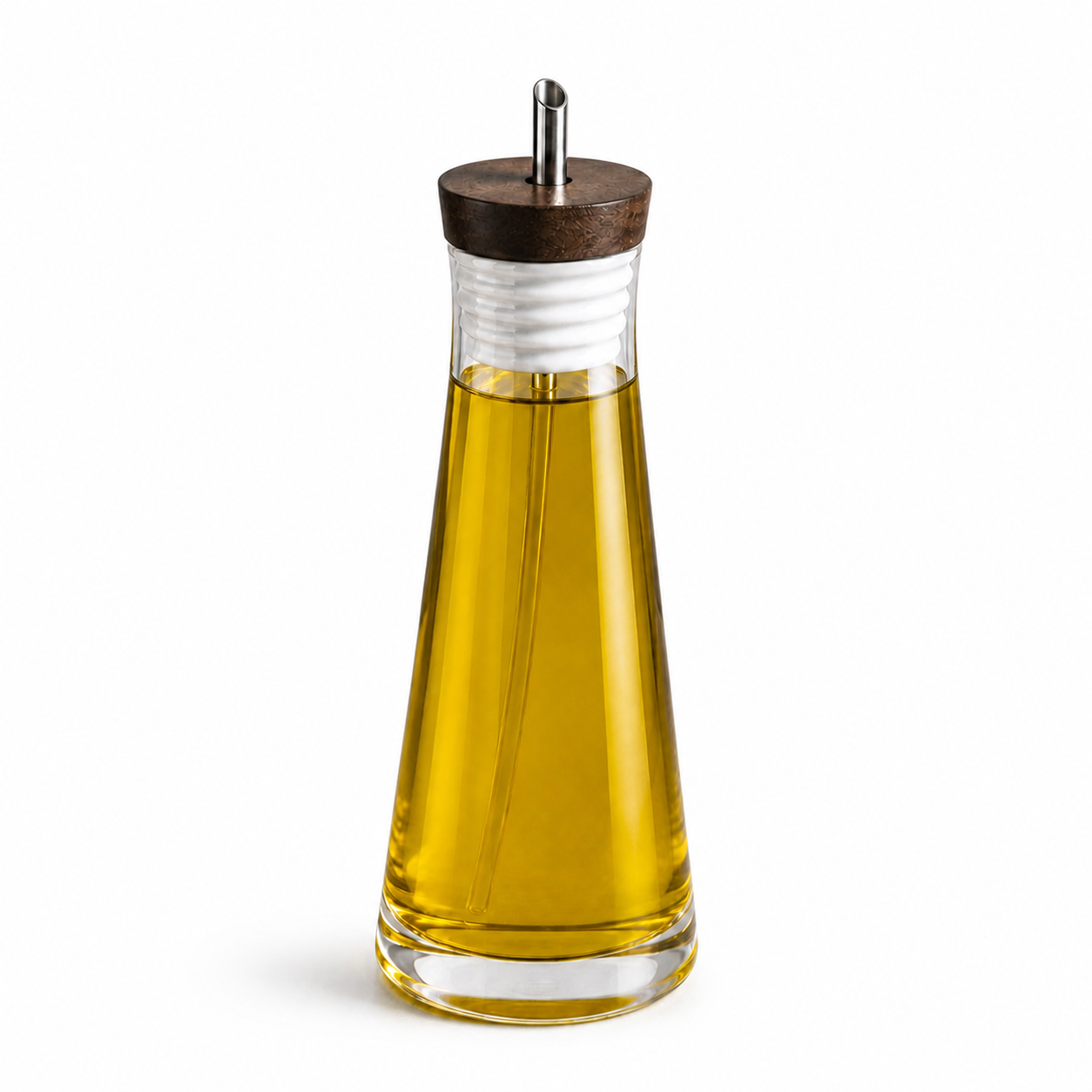Custom Conical Glass Oil Dispenser with Wood Cap