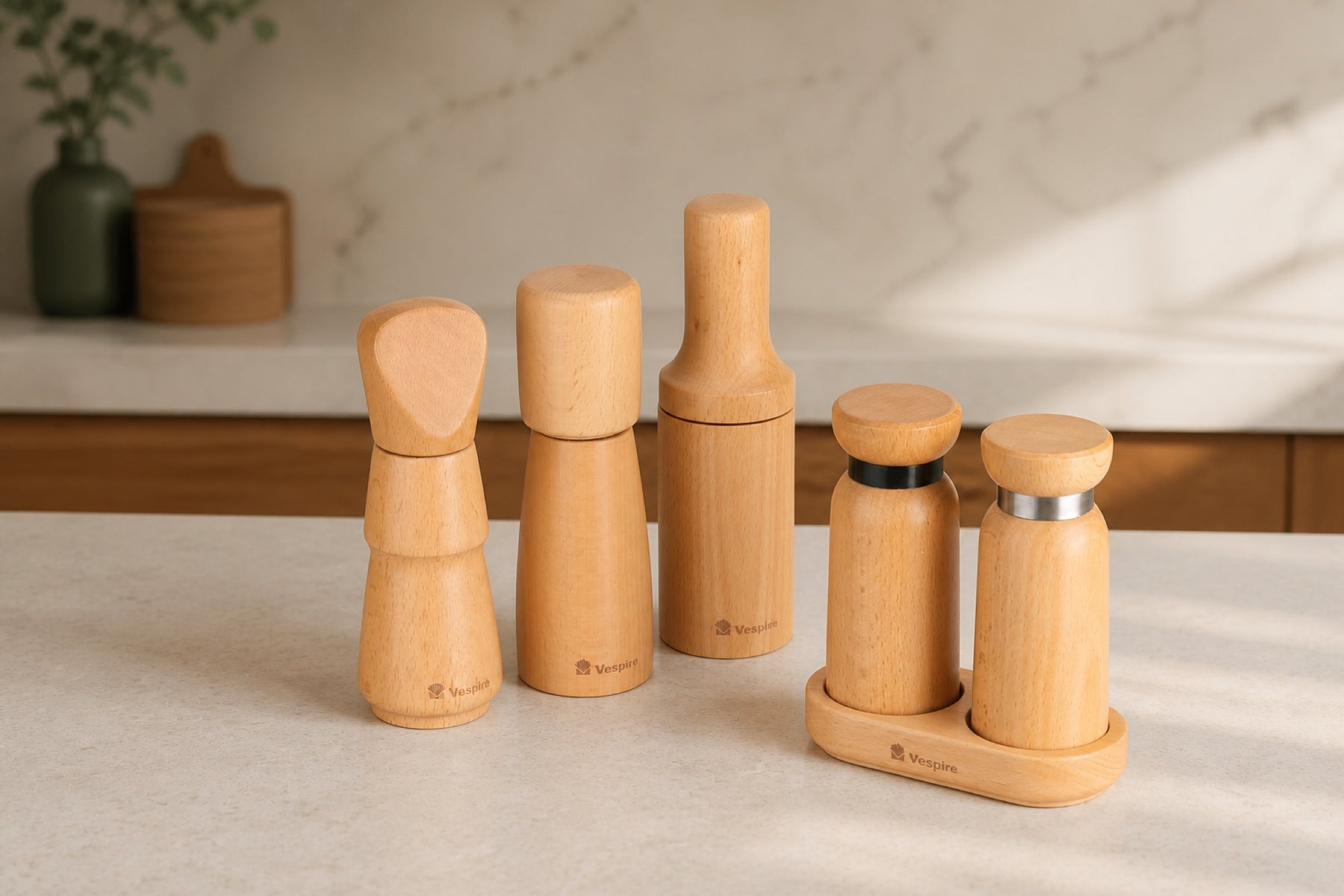 Custom beech wood salt and pepper grinder range for OEM and ODM projects