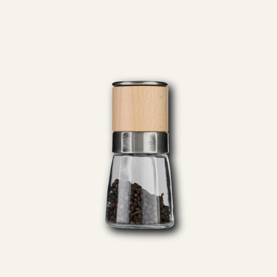 A15007 compact glass spice grinder with beech top