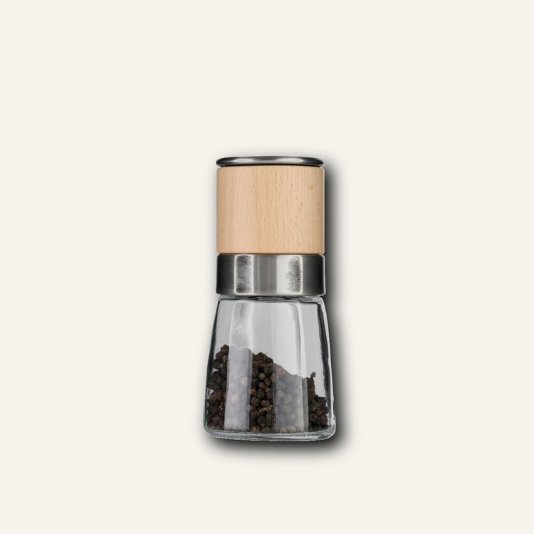 A15007 compact glass spice grinder with beech top