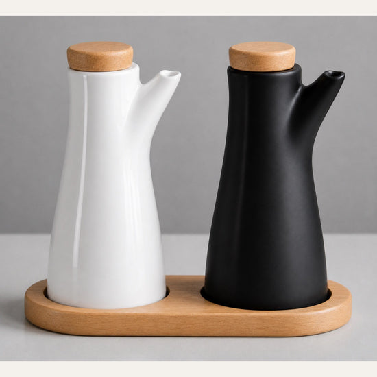 ODM Sculptural Black & White Oil Cruet Set