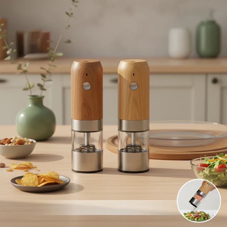 ODM Wood-Grain Rechargeable Salt & Pepper Grinder Set — image 3