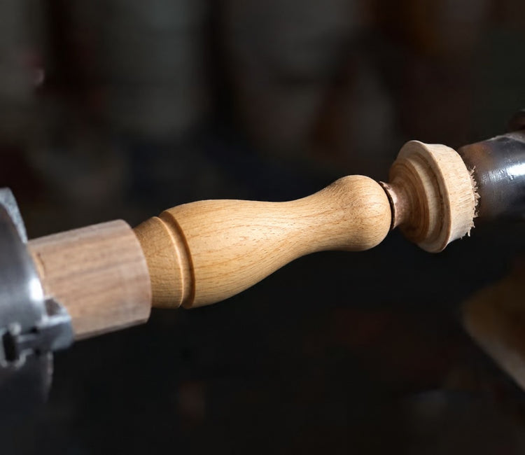 Wooden component shaped on a lathe